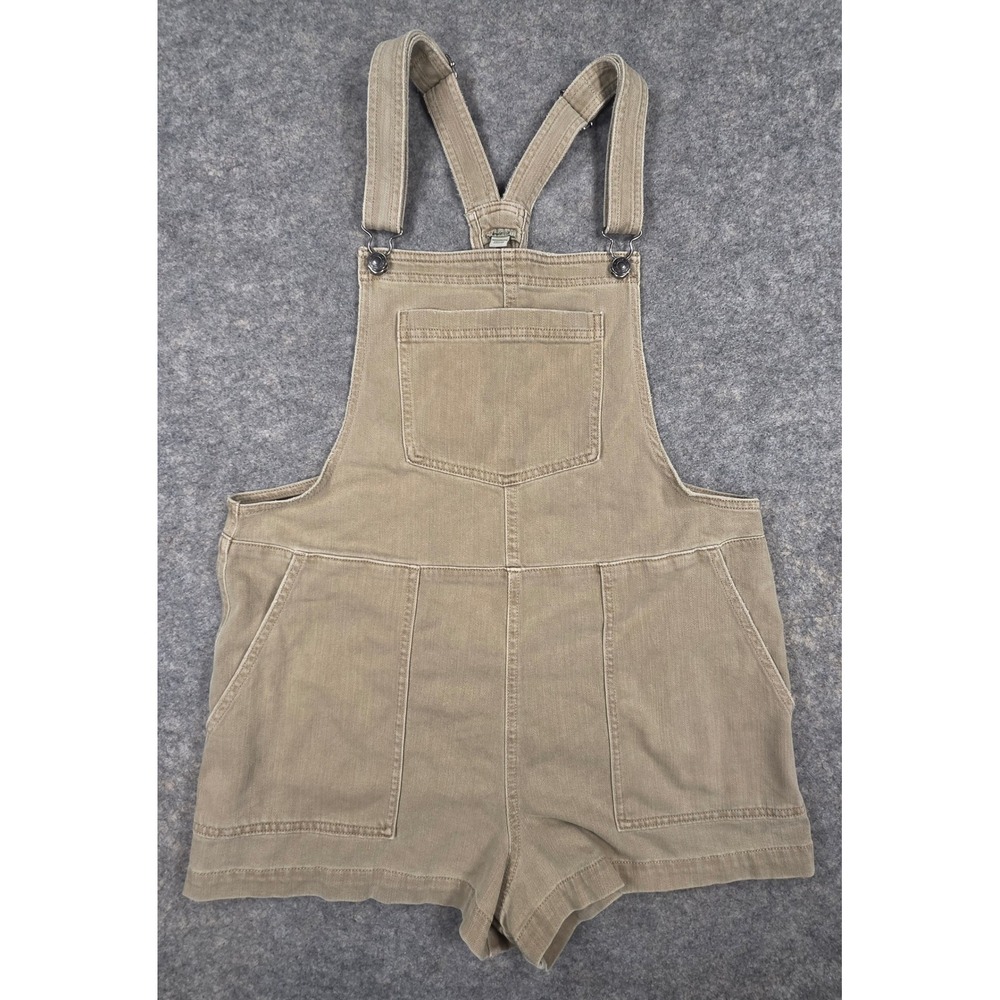 Aerie Khaki Tan Denim Shortall Overalls Romper Womens Size Large